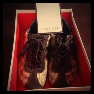 Authentic Classic Coach Katelyn Brown&Gold shoes